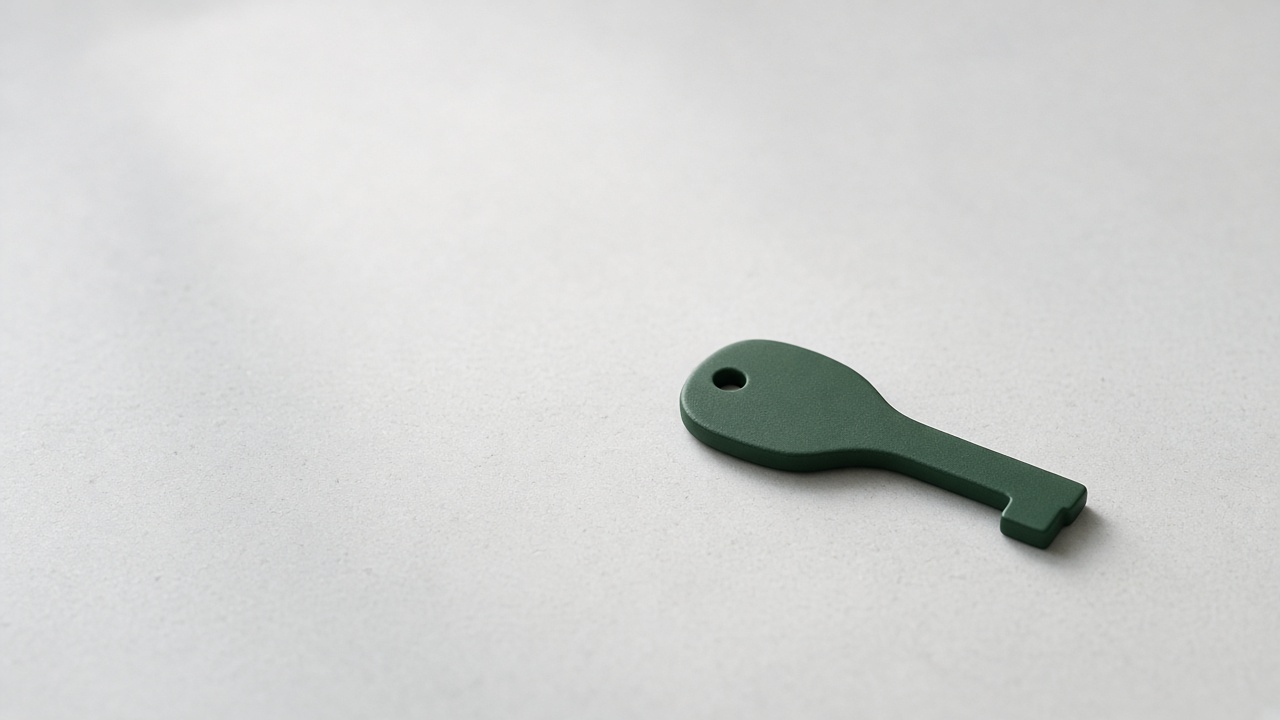 A green key on a pale surface
